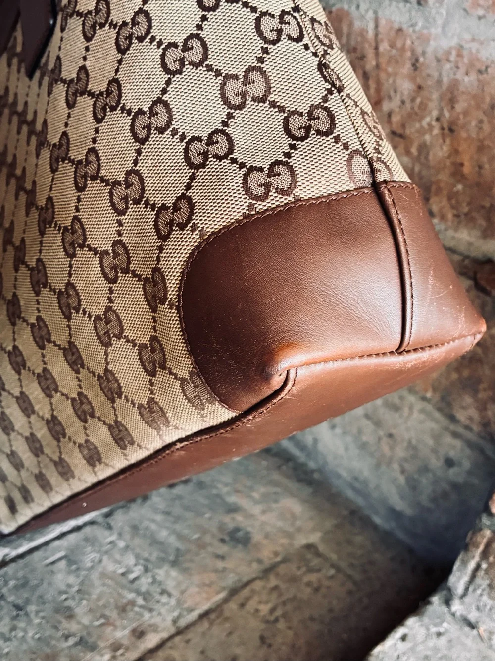 🤎 Gucci GG Logo Canvas Leather Tote Bag Brown Beige